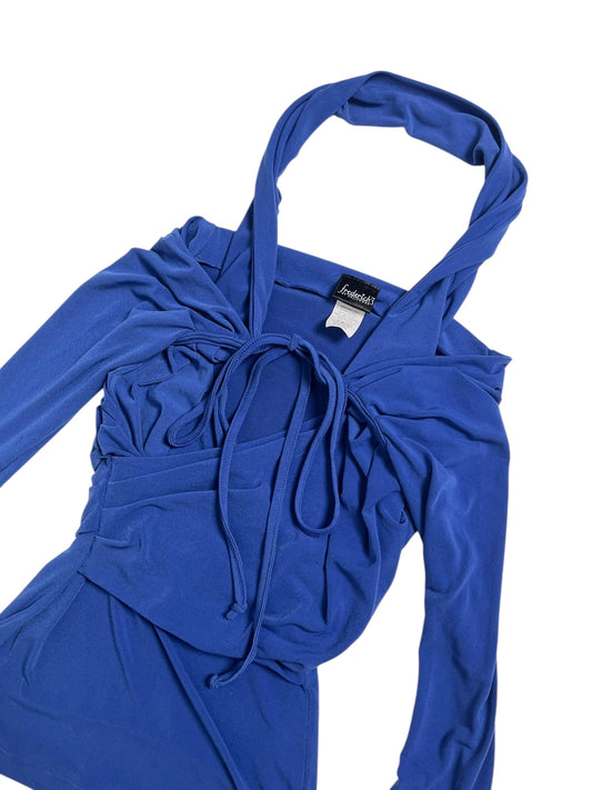 Y2K Frederick’s of Hollywood Top Halter Drapeado Azul - Talla XS