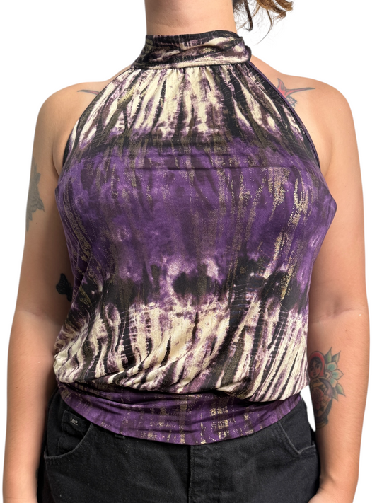 Y2K Body Central Top Halter brillante Dorado - Talla S/M