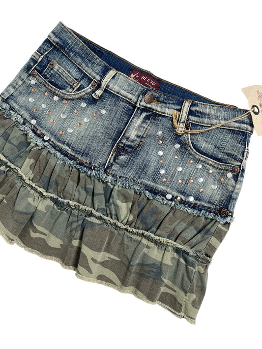 Y2K Neeso Denim+Camuflaje Falda - Talla S