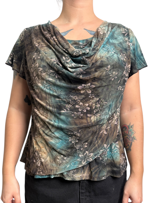 Y2K Dressbarn Blusa Cuello Drapeado - Talla XL Petite