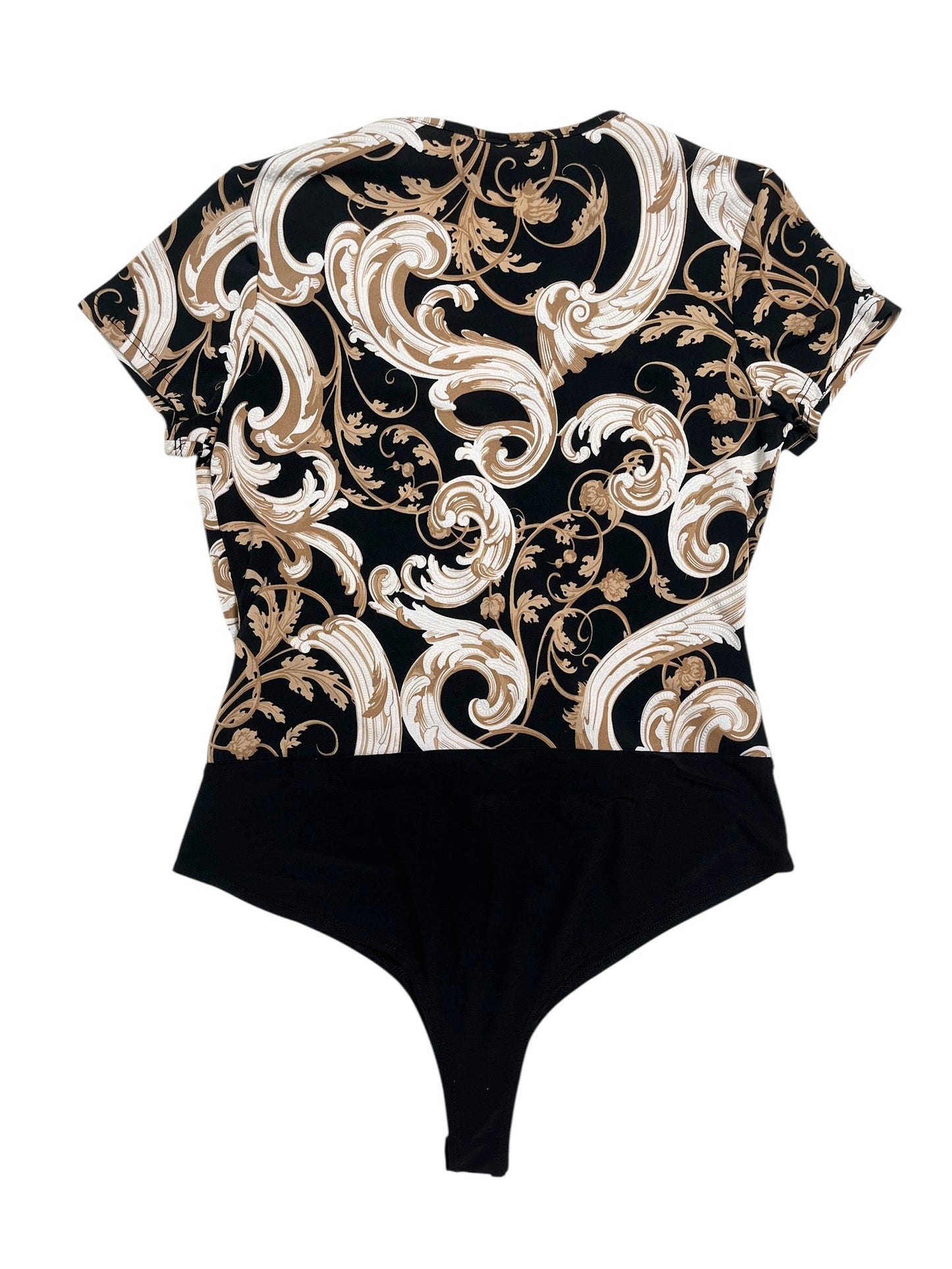 Y2K Fashion Magazine Body Cruzado Barroco Negro Y Beige - Talla S/M