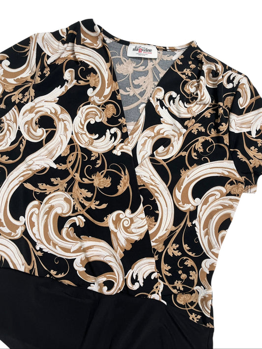 Y2K Fashion Magazine Body Cruzado Barroco Negro Y Beige - Talla S/M