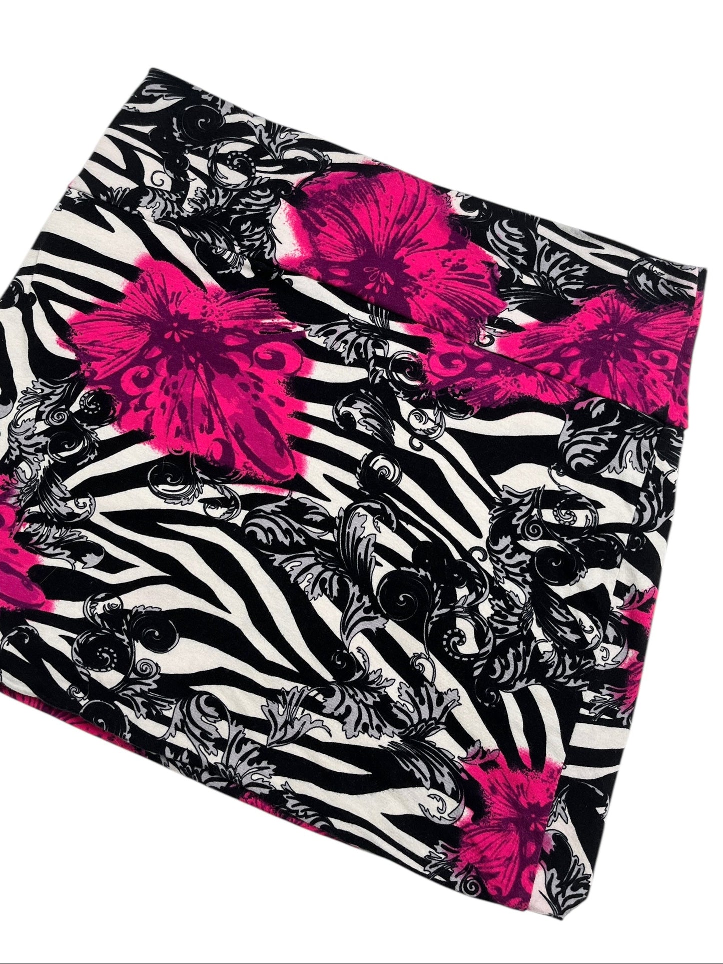 Y2K Body Central Falda Stretch Estampada Zebra Y Flores - Talla L