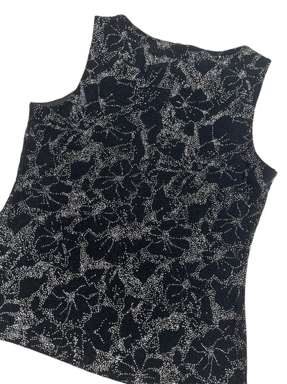 Y2K Alex Top Negro Con Flores Brillantes - Talla L