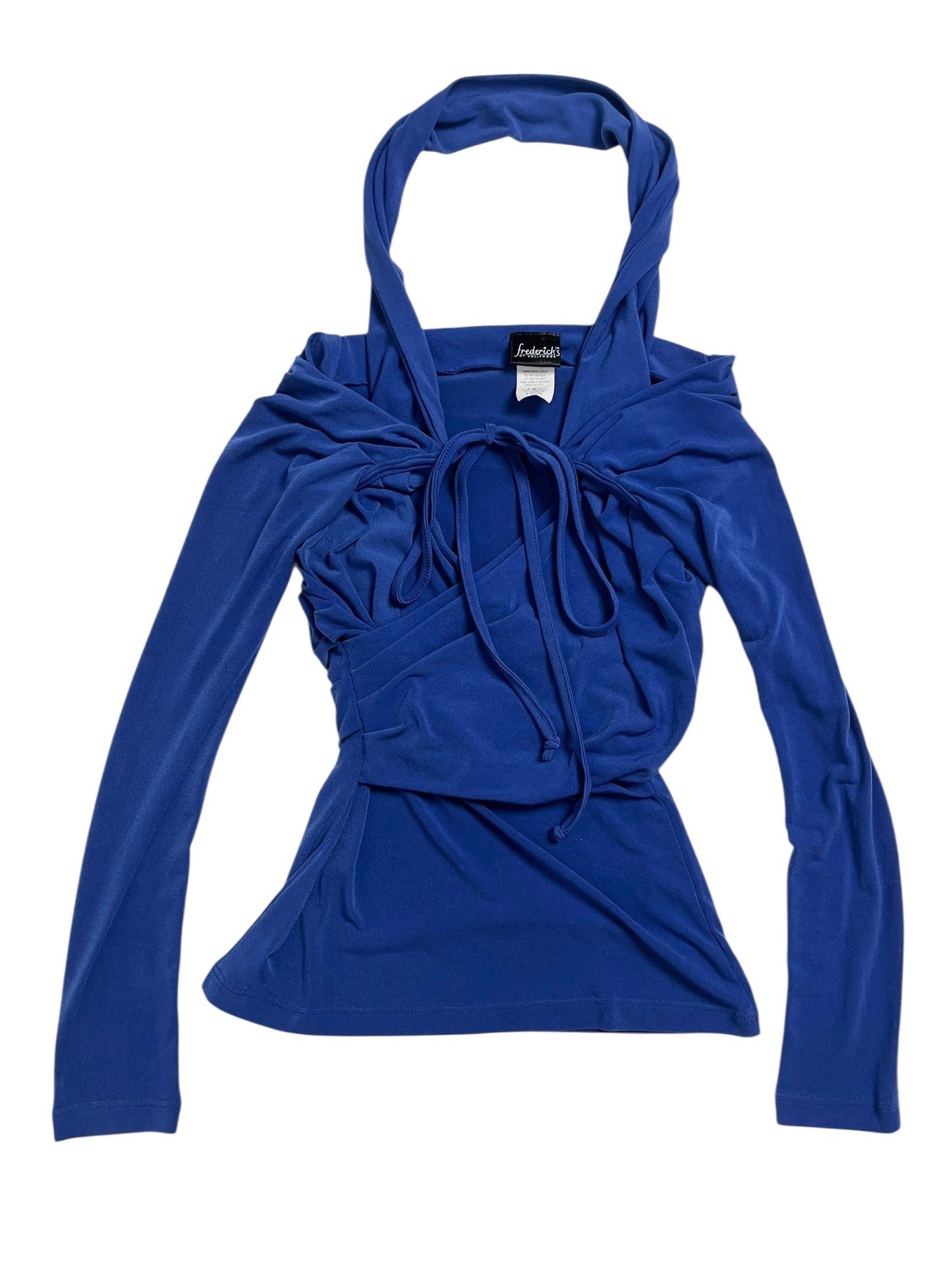 Y2K Frederick’s of Hollywood Top Halter Drapeado Azul - Talla XS