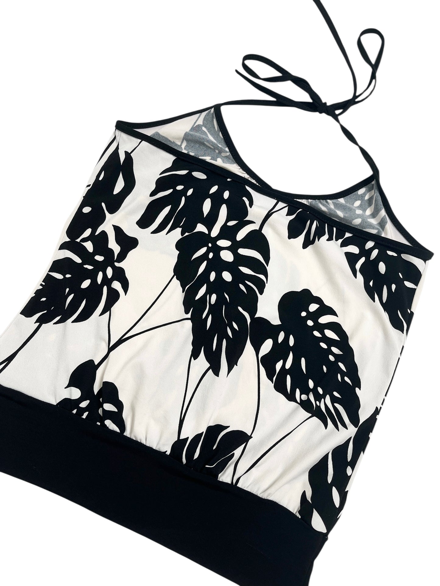 Y2K Lipsy Top Halter Estampado Hojas Tropicales - Talla S/M