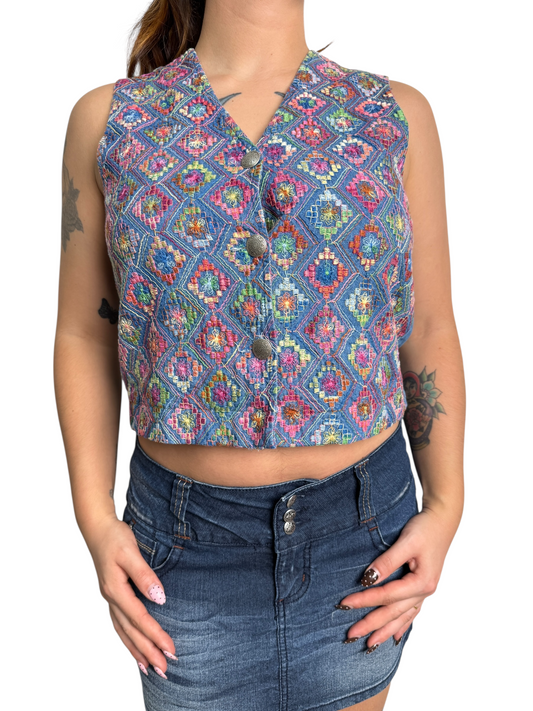 Vintage Chaleco Denim Bordado - Talla M