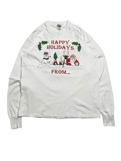 1990s Happy Holidays T-shirt Manga Larga - Talla XL