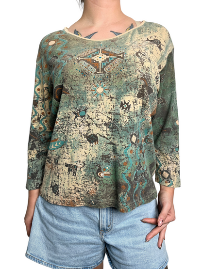 Y2K Cactus Bay Apparel manga 3/4 Top - Talla XL