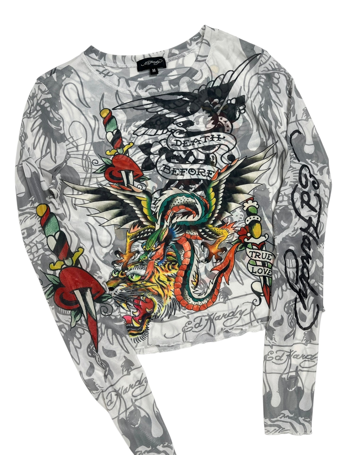 Y2K Ed Hardy Mesh Top - Talla S/M