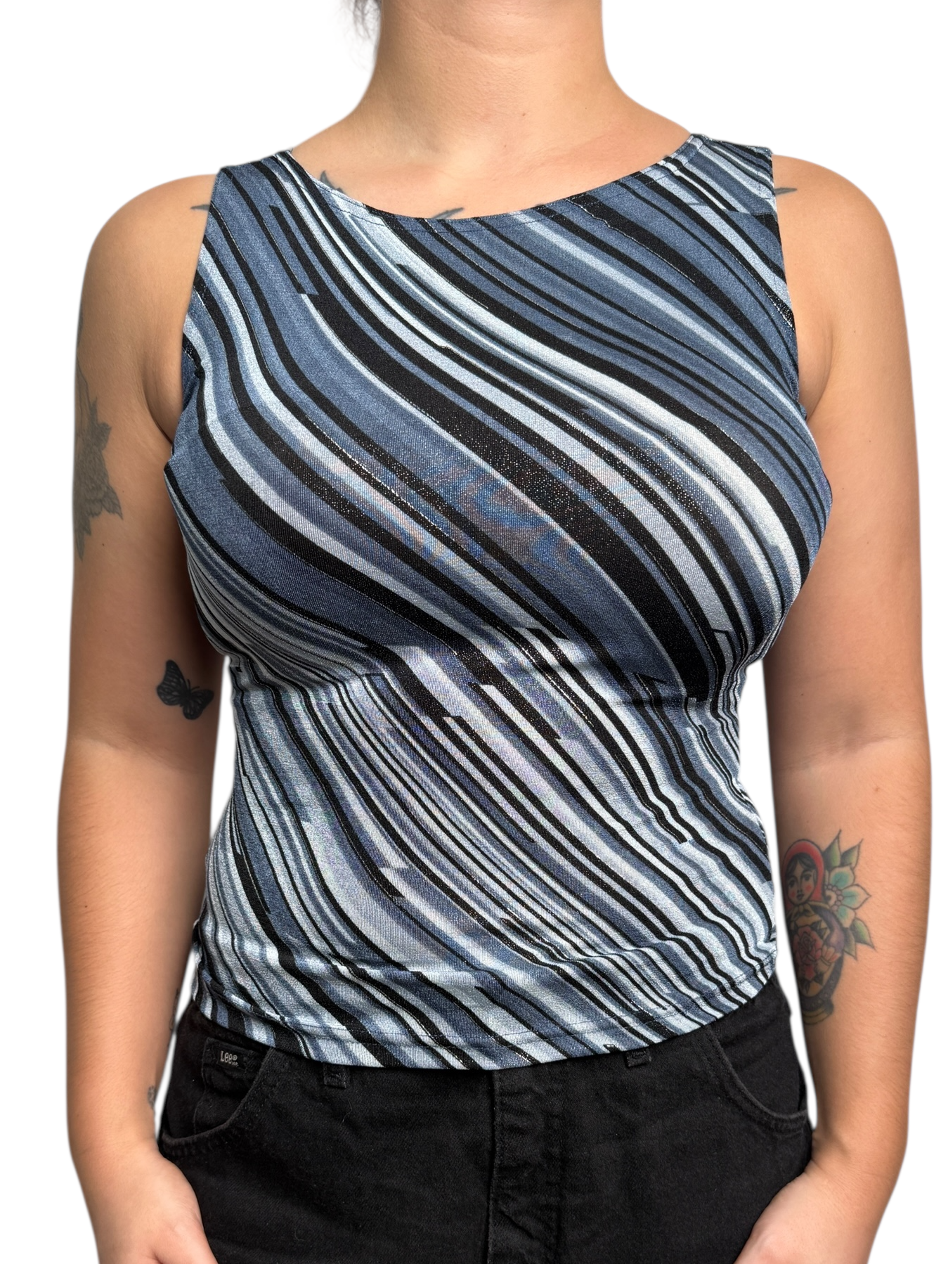 Y2K A.Byer Top Brillante Azul/Negro - Talla S