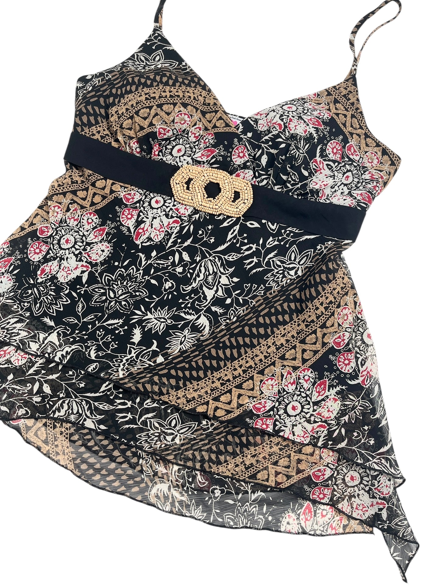 Y2K Three Pink Hearts Top Boho Floral - Talla S/M