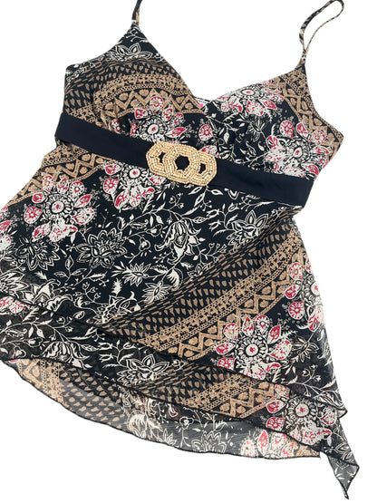 Y2K Three Pink Hearts Top Boho Floral - Talla S/M