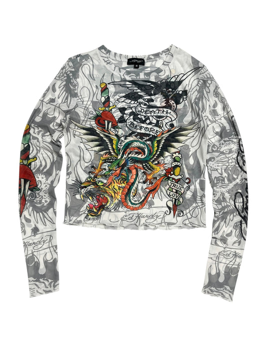 Y2K Ed Hardy Mesh Top - Talla S/M