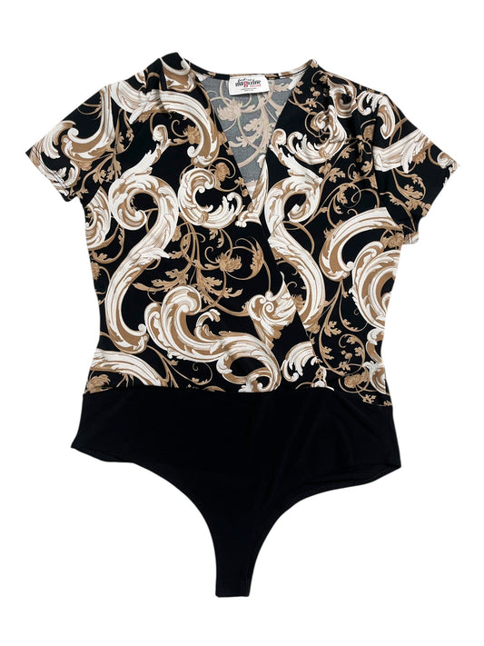 Y2K Fashion Magazine Body Cruzado Barroco Negro Y Beige - Talla S/M