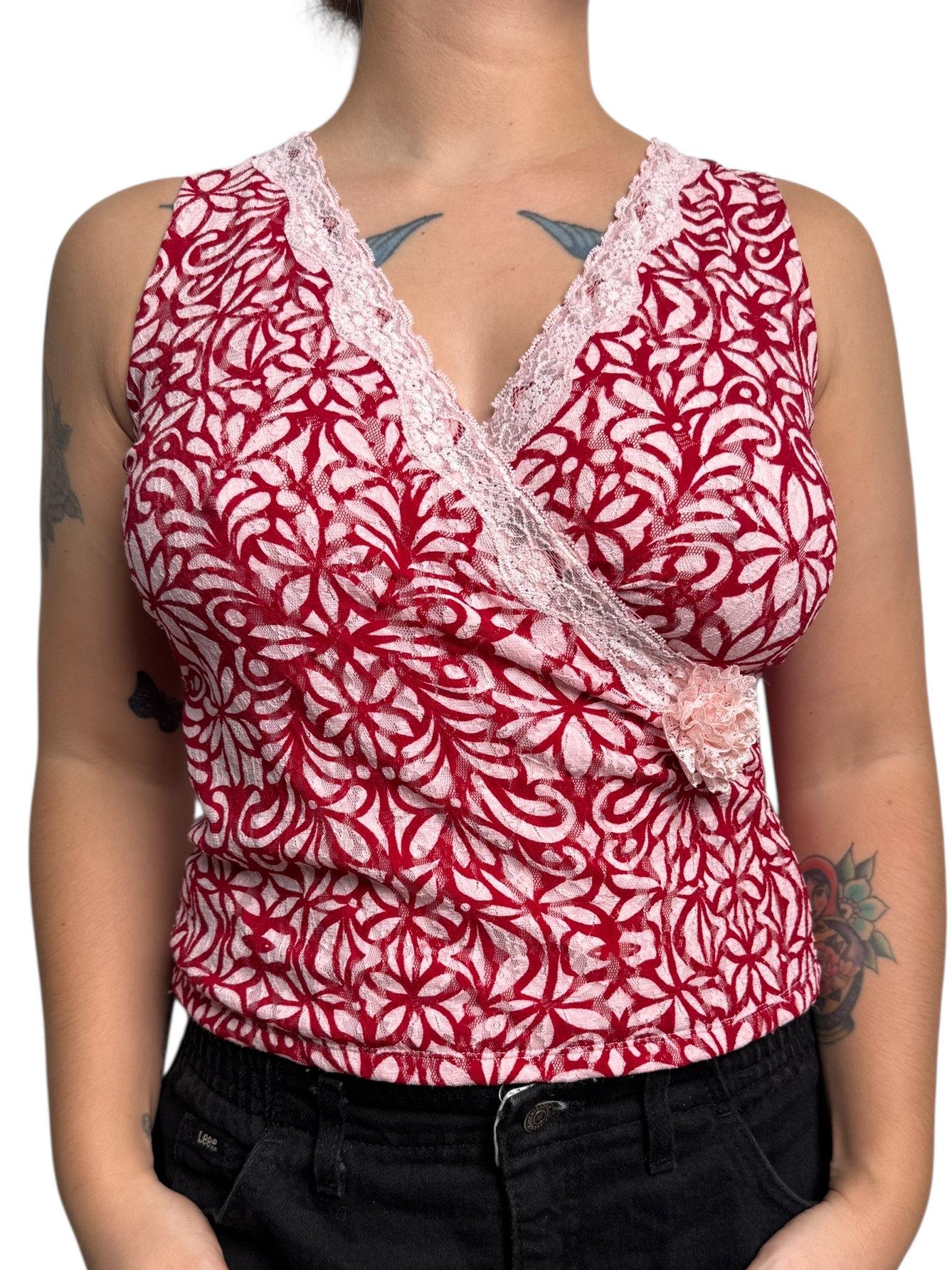 Y2K I.N.C Top cruzado estilo wrap con encaje - Talla S/M