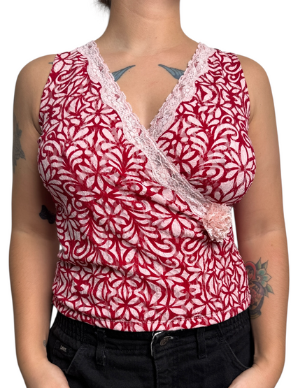 Y2K I.N.C Top cruzado estilo wrap con encaje - Talla S/M