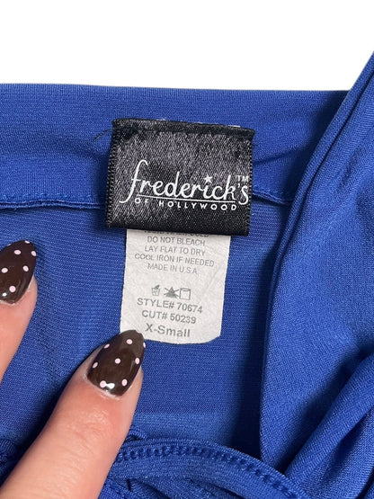 Y2K Frederick’s of Hollywood Top Halter Drapeado Azul - Talla XS