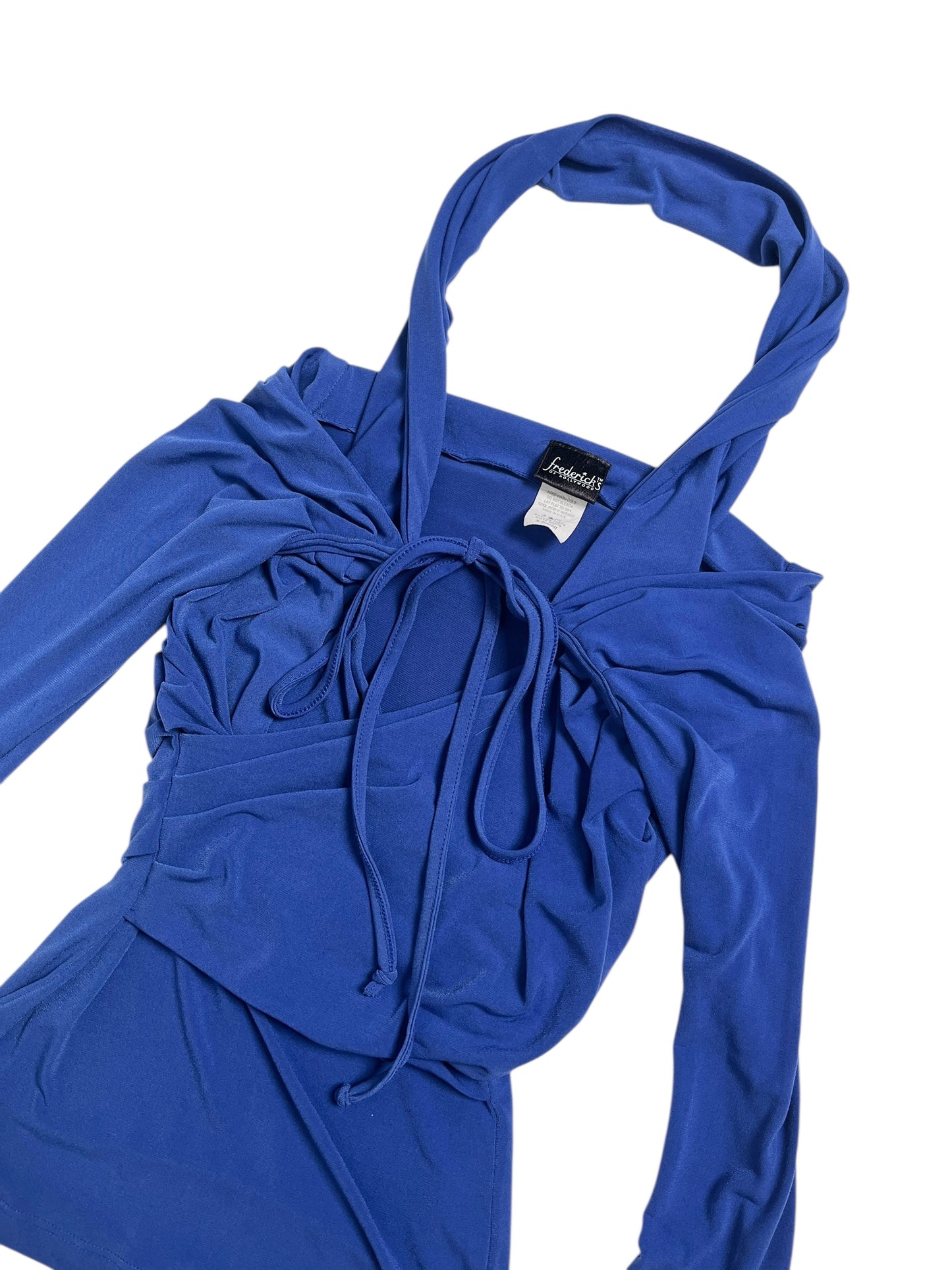 Y2K Frederick’s of Hollywood Top Halter Drapeado Azul - Talla XS
