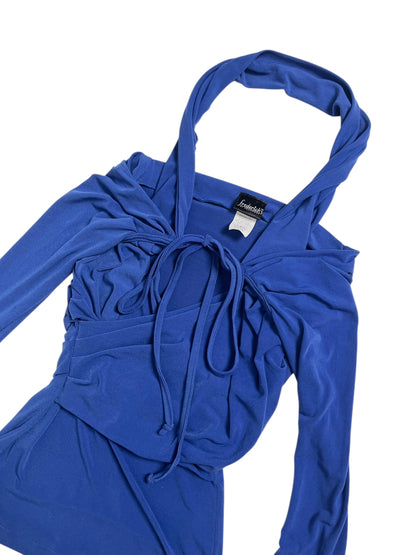 Y2K Frederick’s of Hollywood Top Halter Drapeado Azul - Talla XS