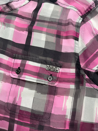 Harley Davidson Blusa Cuadros Rosados - Talla 2XL