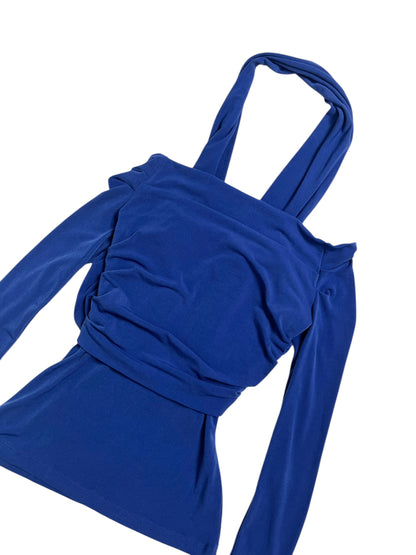 Y2K Frederick’s of Hollywood Top Halter Drapeado Azul - Talla XS