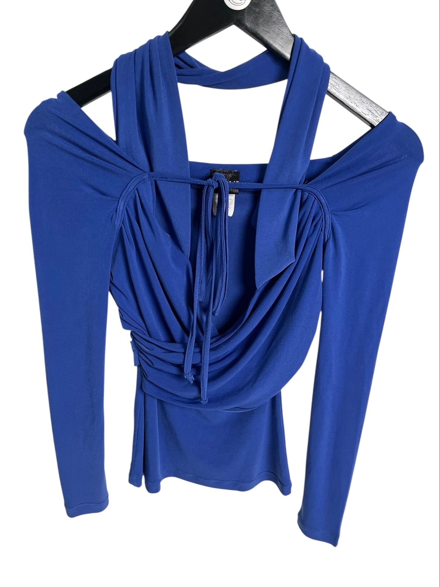 Y2K Frederick’s of Hollywood Top Halter Drapeado Azul - Talla XS