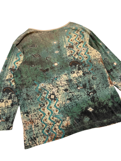 Y2K Cactus Bay Apparel manga 3/4 Top - Talla XL