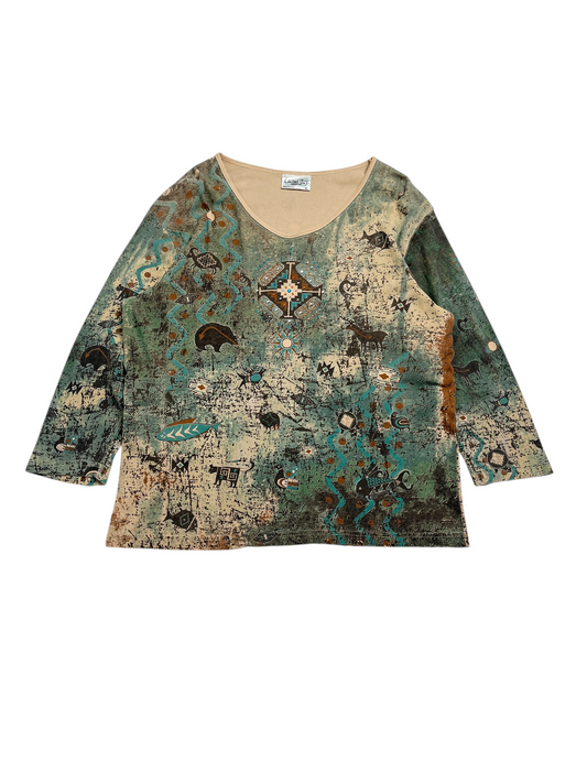 Y2K Cactus Bay Apparel manga 3/4 Top - Talla XL