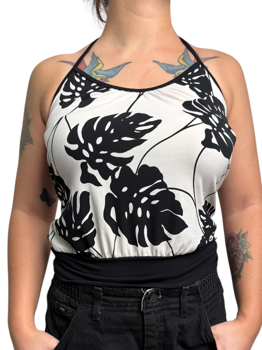 Y2K Lipsy Top Halter Estampado Hojas Tropicales - Talla S/M