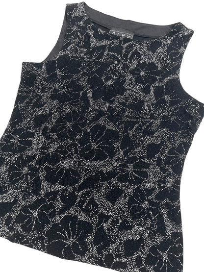Y2K Alex Top Negro Con Flores Brillantes - Talla L