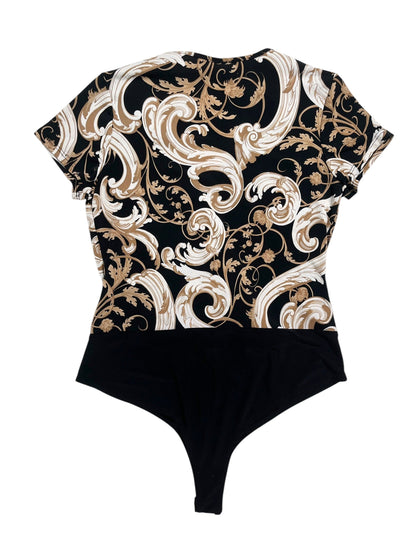 Y2K Fashion Magazine Body Cruzado Barroco Negro Y Beige - Talla S/M