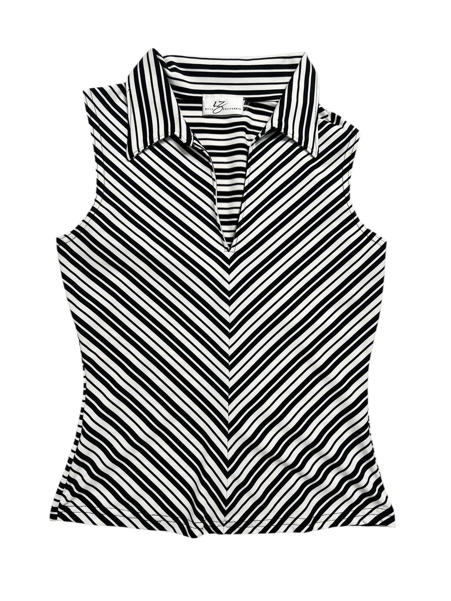 Y2K Byer California Top Tank Estilo Polo (Rayas blanco/negro) - Talla S/M