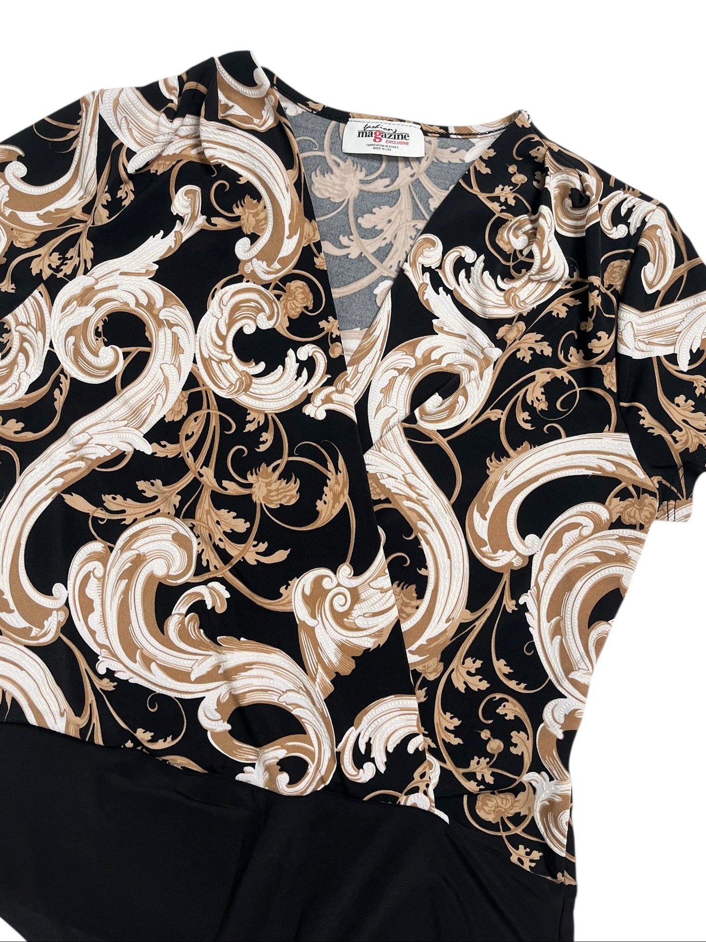 Y2K Fashion Magazine Body Cruzado Barroco Negro Y Beige - Talla S/M