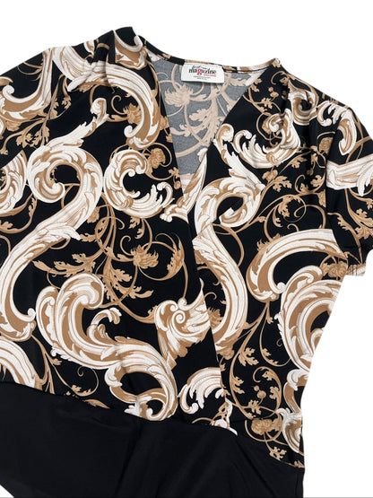 Y2K Fashion Magazine Body Cruzado Barroco Negro Y Beige - Talla S/M