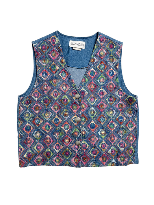 Vintage Chaleco Denim Bordado - Talla M