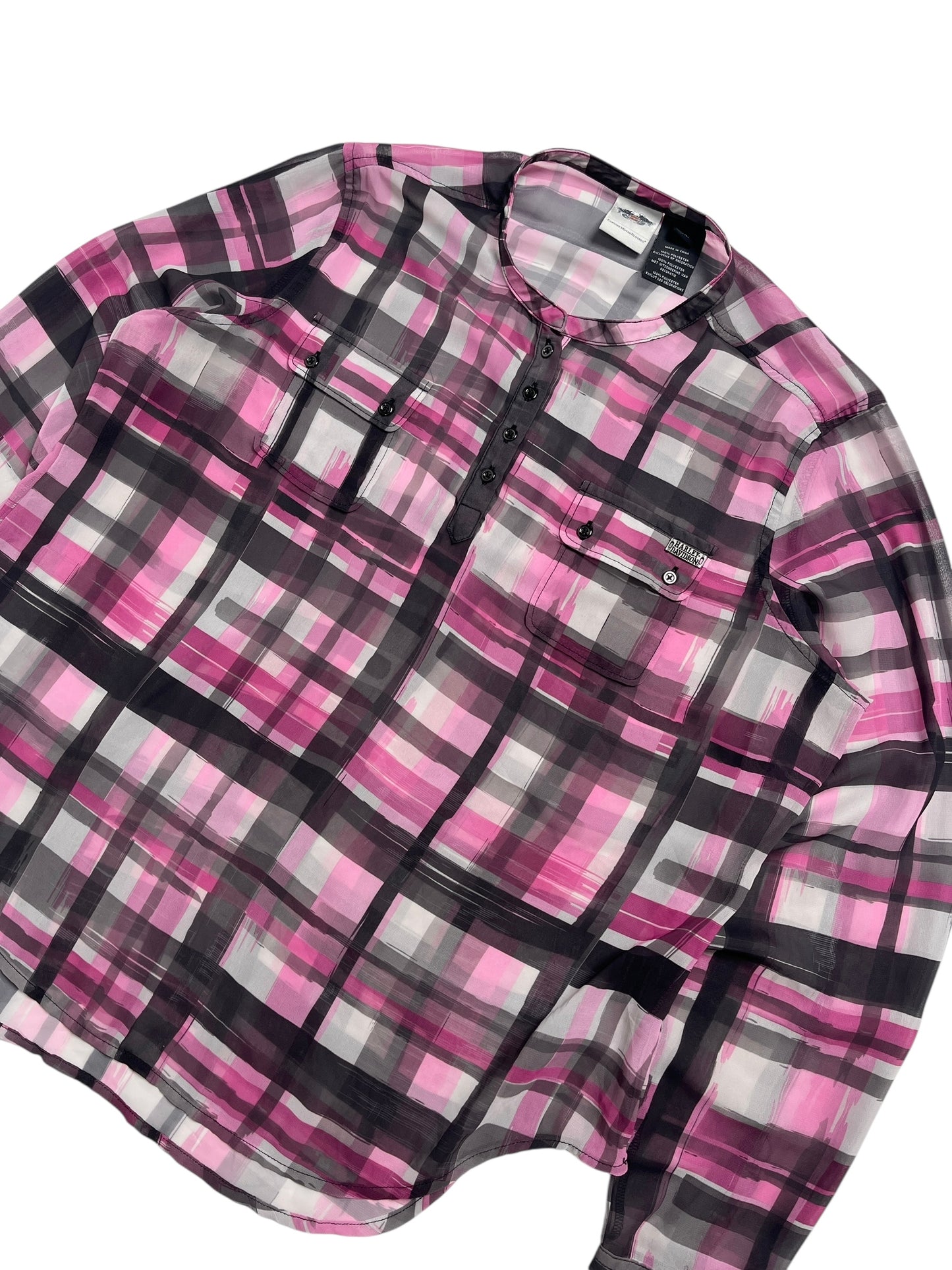 Harley Davidson Blusa Cuadros Rosados - Talla 2XL