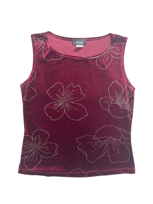 Y2K J.T.B Top Tank Tercio Pelo Color Vino, Diseño Floral con brillo- Talla S/M
