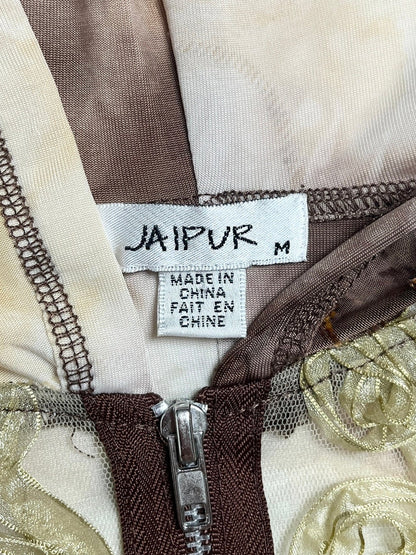 Y2K Jaipur Zip-Up Hoodie Top (Brown Patchwork) - Talla M