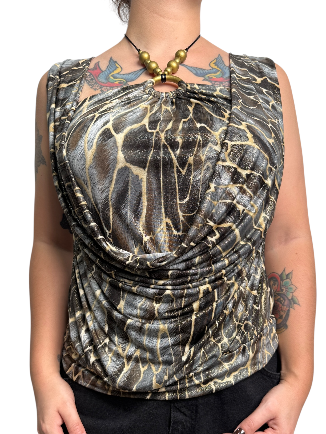 Y2K Dressbarn Top drapeado Animal Print - Talla M/L