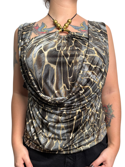 Y2K Dressbarn Top drapeado Animal Print - Talla M/L