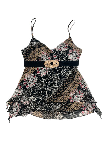 Y2K Three Pink Hearts Top Boho Floral - Talla S/M