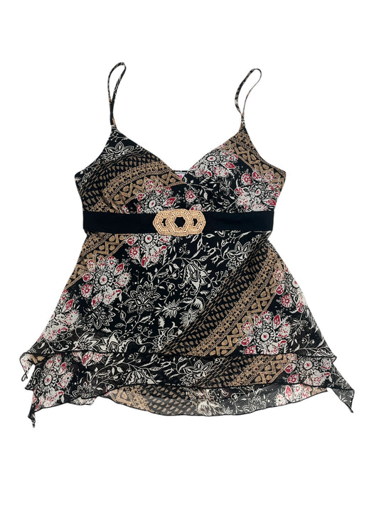 Y2K Three Pink Hearts Top Boho Floral - Talla S/M