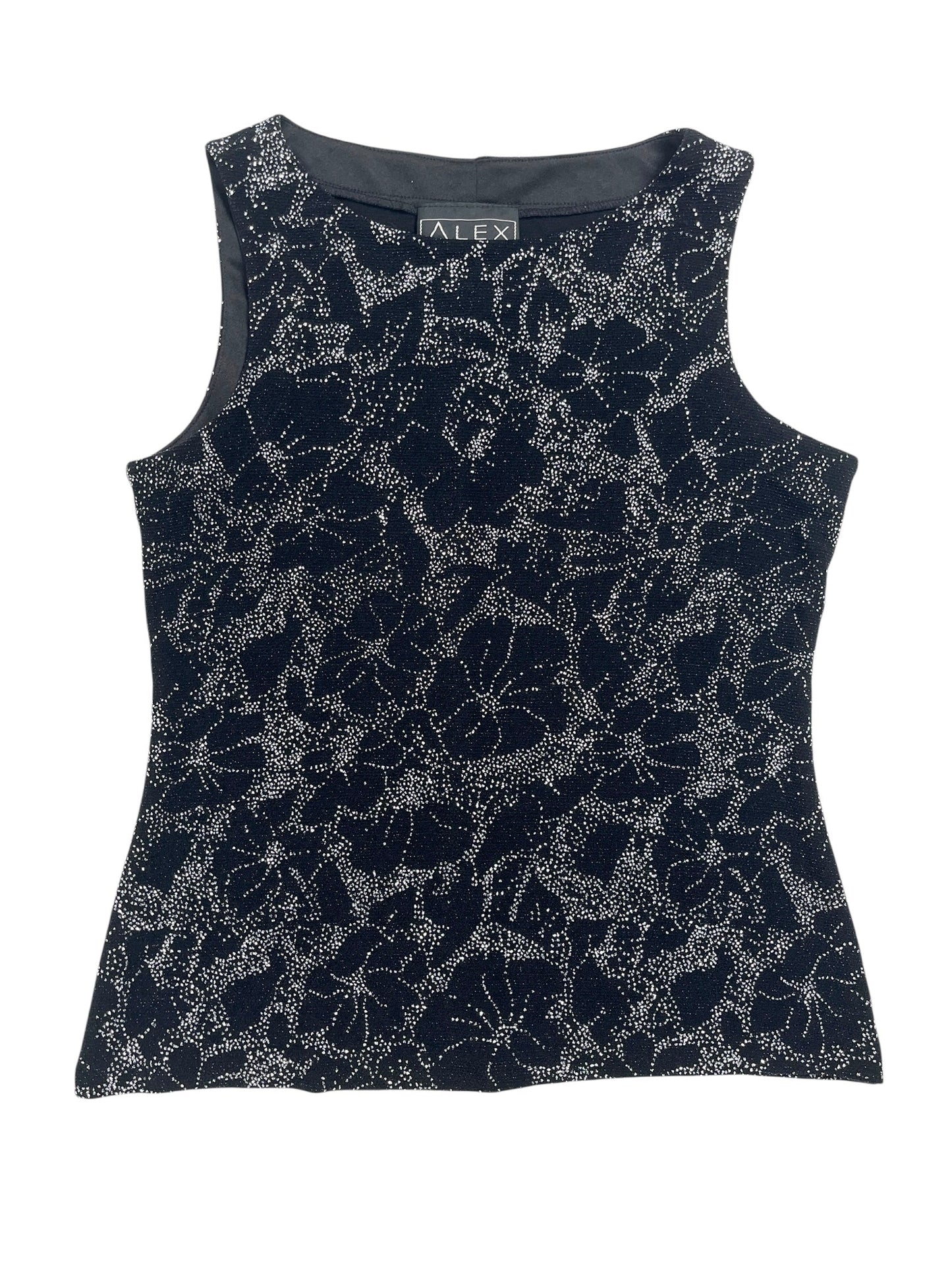 Y2K Alex Top Negro Con Flores Brillantes - Talla L