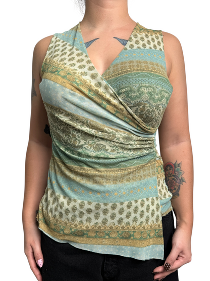 Y2K Sweet Pea Top Cruzado Estampado - Talla M/L