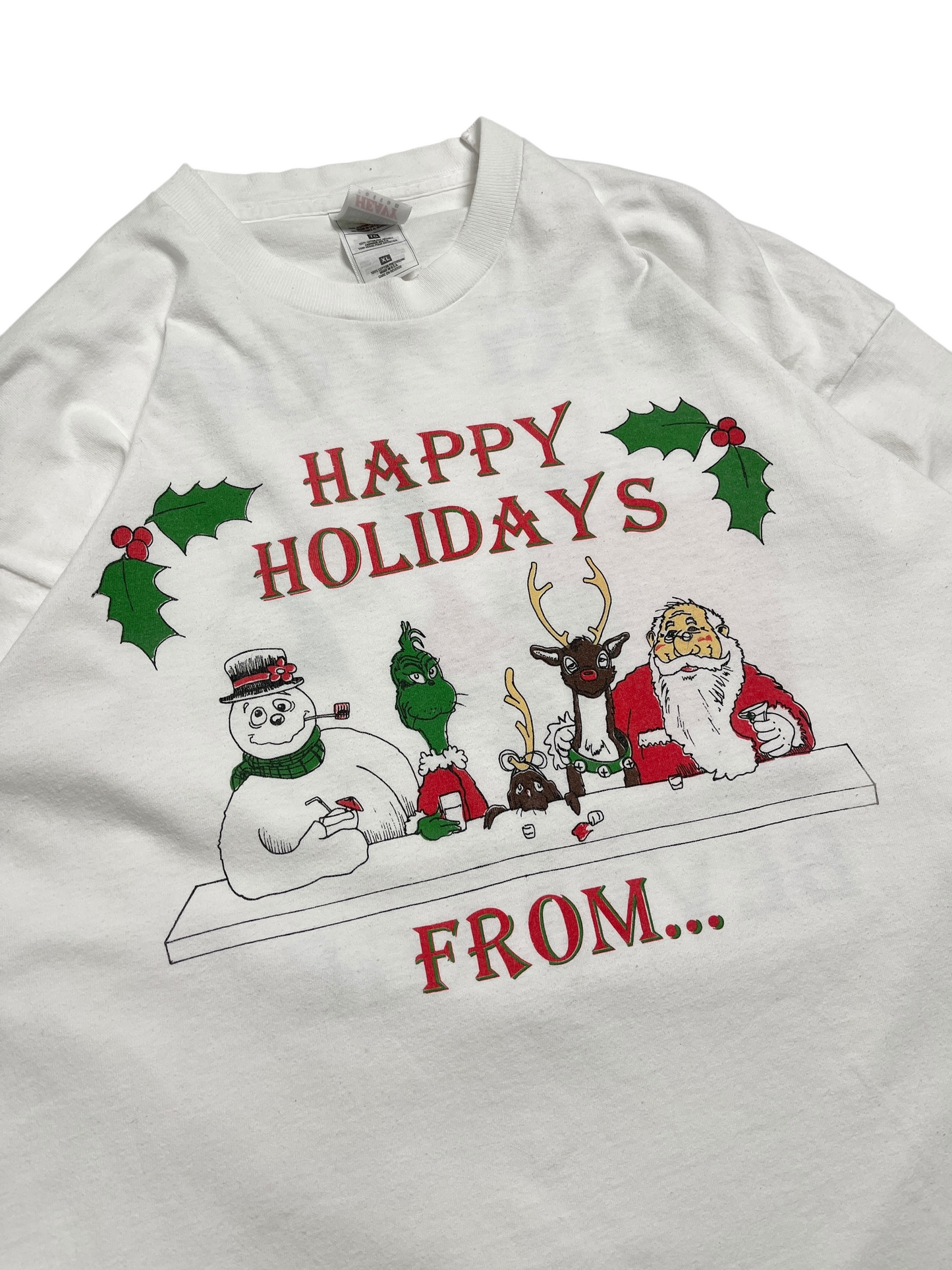 1990s Happy Holidays T-shirt Manga Larga - Talla XL