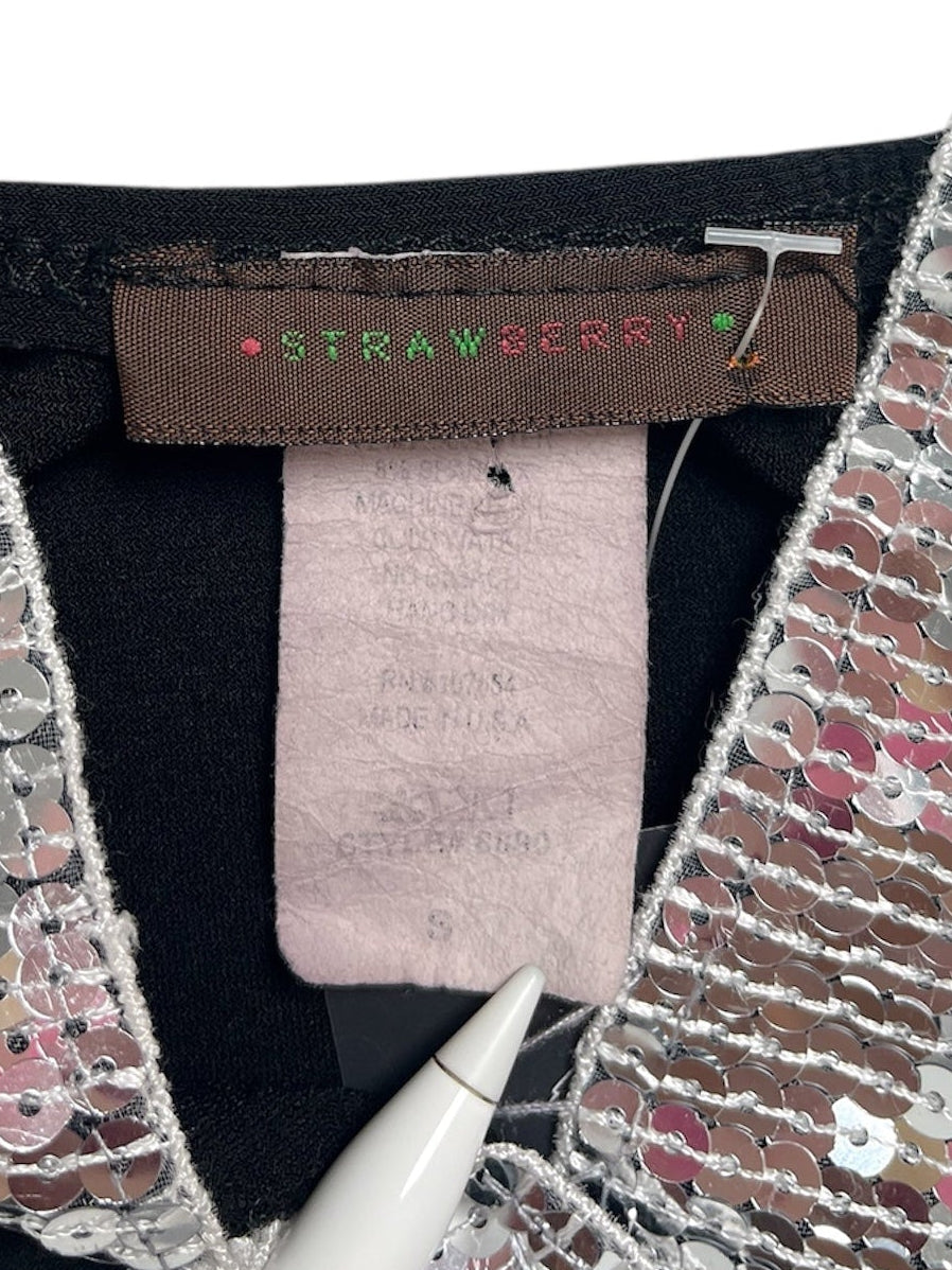 Y2K Strawberry Top de Tiras Finas Negro - Talla XS