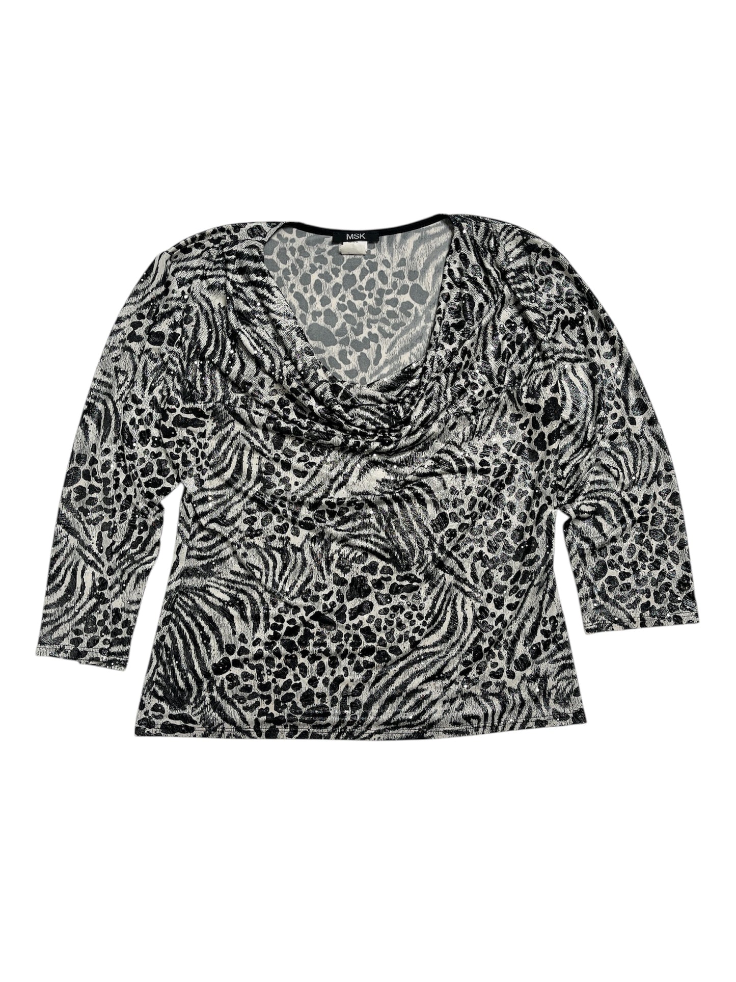 Y2K MSK Top Estampado Animal Blanco y Negro - Talla L