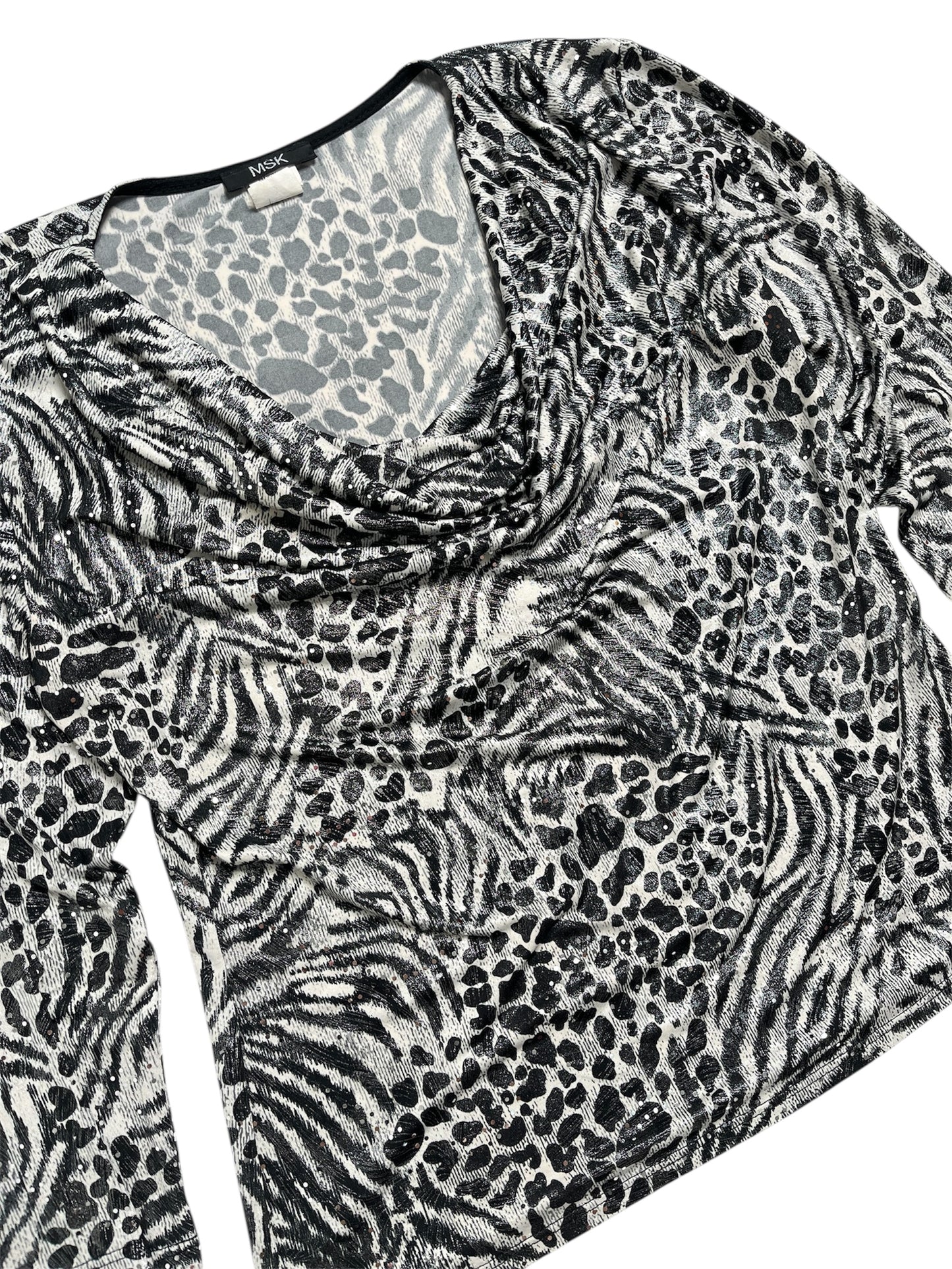 Y2K MSK Top Estampado Animal Blanco y Negro - Talla L
