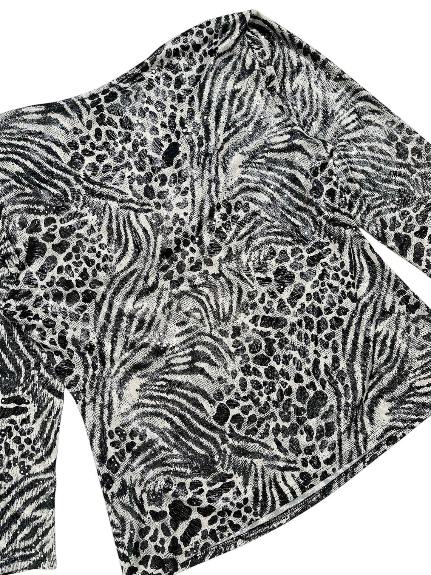 Y2K MSK Top Estampado Animal Blanco y Negro - Talla L